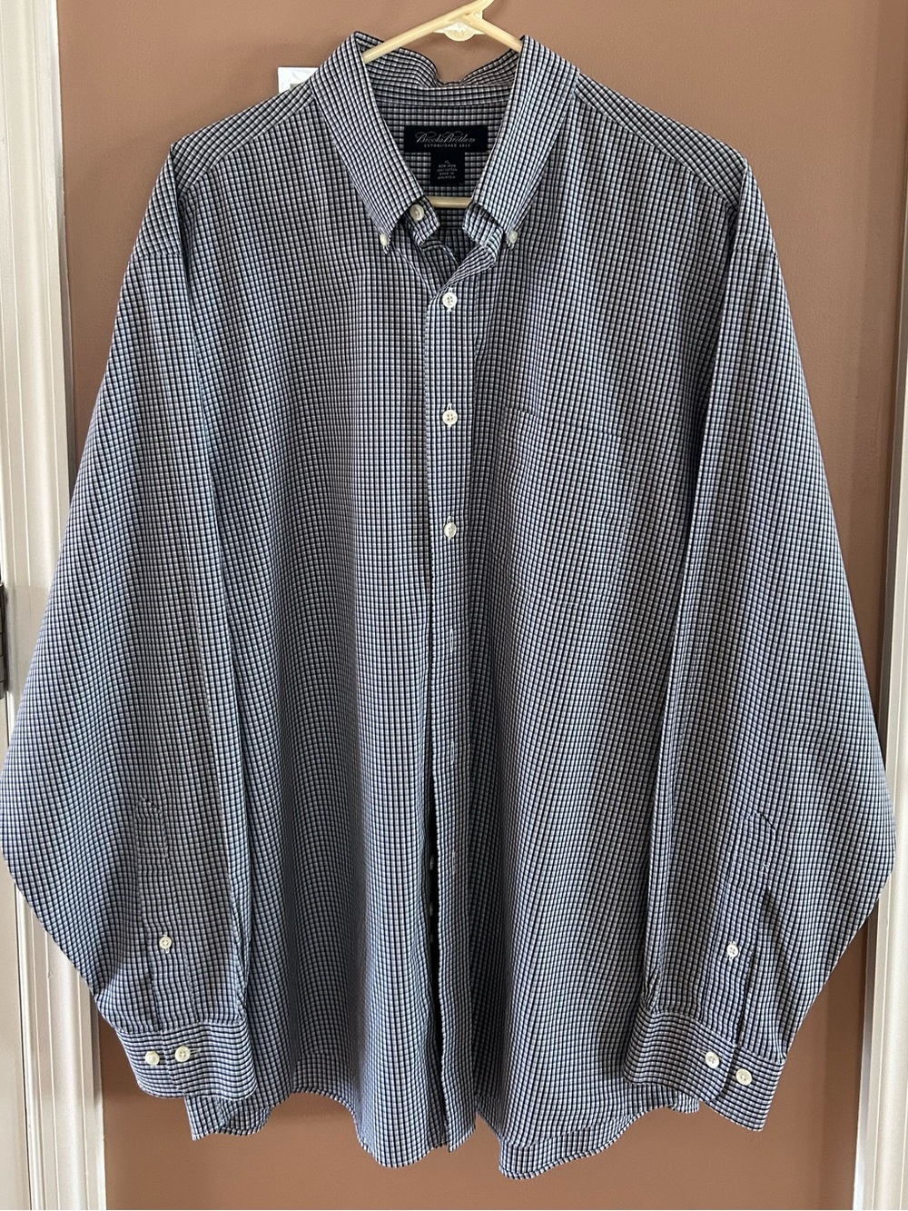 Brooks Brothers The Original Polo Shirt Mens XL blue Black & White check long s